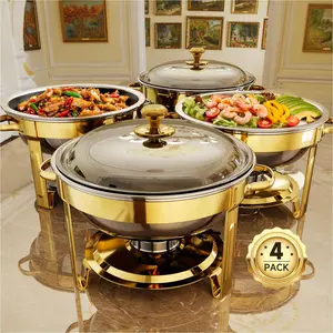 5QT 2/4/6/8 Packs Chafing Dish Buffet Set Gold Accent NSF Round Stainless Steel with Glass Lid & Lid Holder for Catering Events Parties Weddings Dinners Bakeware Dinnerware,TikTokShopBlackFriday