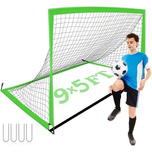 Portable Soccer Goal 9x5ft/6x4ft/4x3ft with Stakes - Green for Backyard, Indoor & Outdoor Use