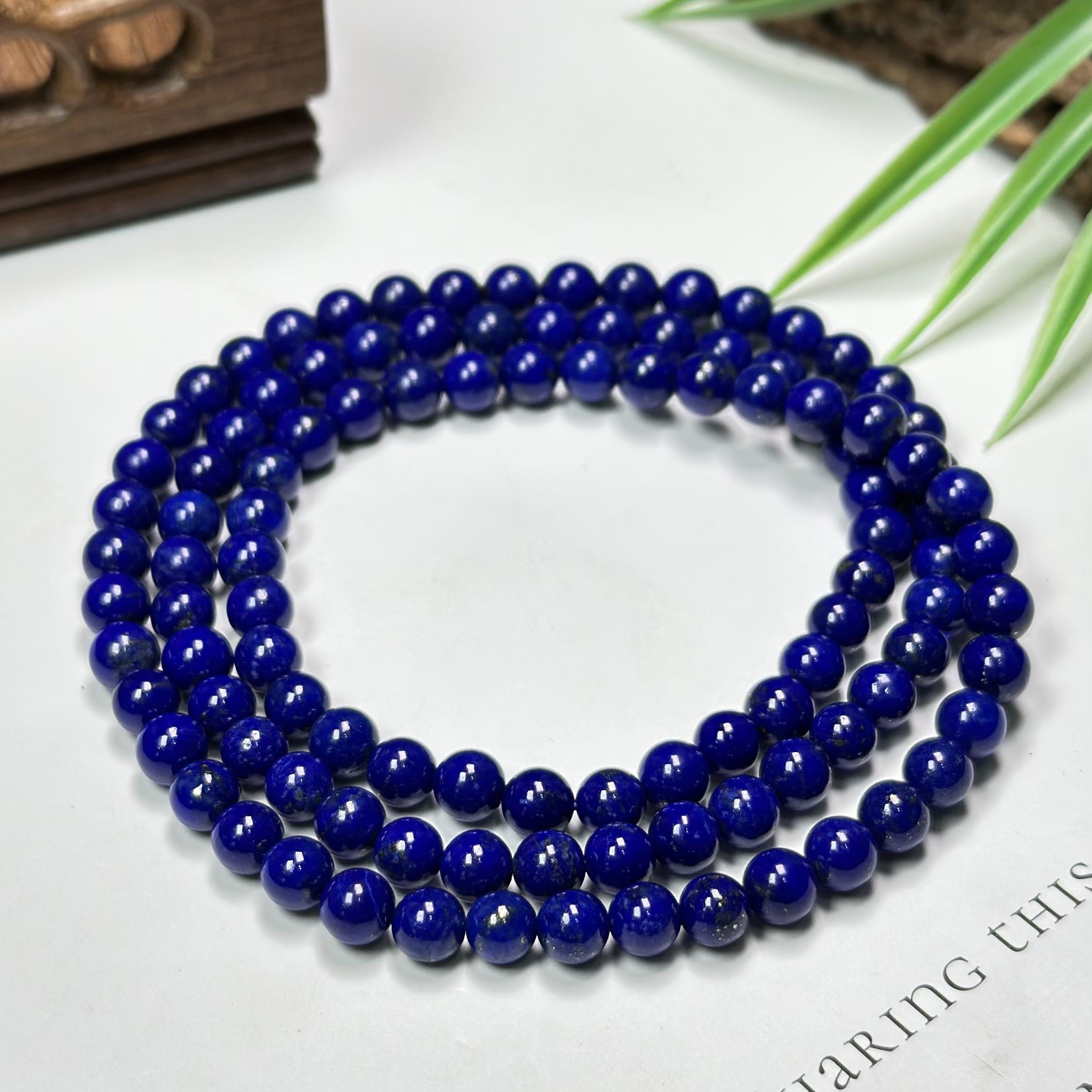 Women's Unisex Natural Lapis Lazuli Multi-Loop Beaded Wrap Bracelet - Royal Blue Gemstone Jewelry for Daily Wear, Round Beads