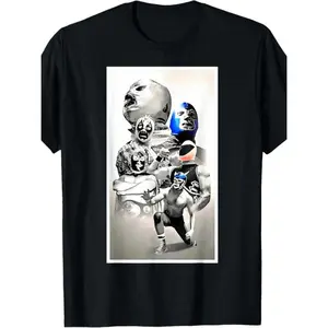Men's Short-Sleeve Round Neck T-Shirt - Legendary Mexican Wrestler Lucha Libre Demon Blue Casual Streetwear Top, US-Crafted Menswear, Shortsleeve,summervibes