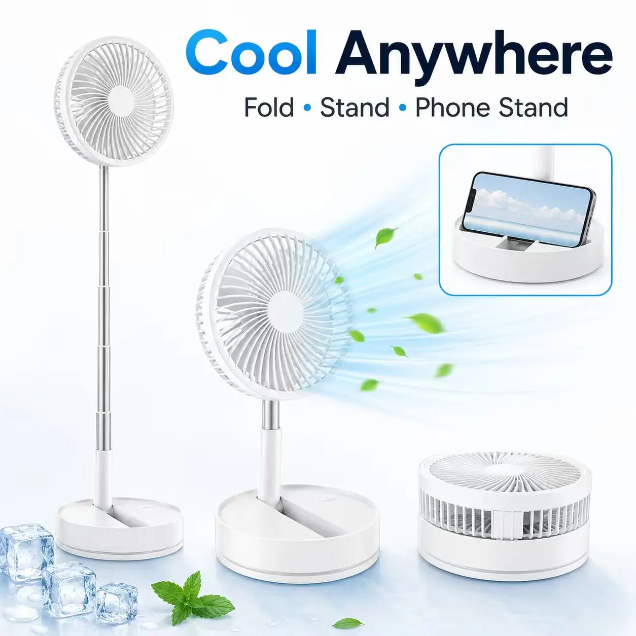 EURVET portable standing fan, USB floor fan powered by a rechargeable battery, equipped with a remote control, suitable for use in bedrooms, camping, or outdoor   work  travel quiet table modern