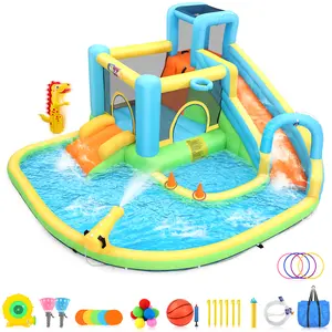 Whubefy 13-in-1 Large Inflatable Bounce House for Kids 3-8,12.8x12FT Bouncy Castle Water Slide with Splash Pool,Punching Bag,Bouncer,Blow up Jump Bouncy Castle Water Park for Kids Backyard Party,Christmas Gifts