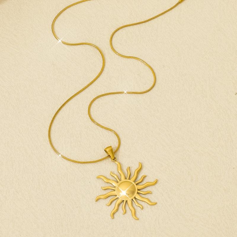 Stainless Steel Necklace Golden Sun Pendant Necklace Women's Daily Wear Couple Necklace Gift Fashionable Jewelry Accessories Minimalist Chain valentines gifts for gf