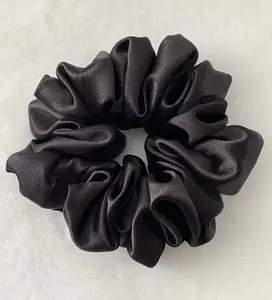 AVA XXL Jet Black Satin Polyester Scrunchie 6 Inches Diameter Secure Comfortable Hold for All Hair Types