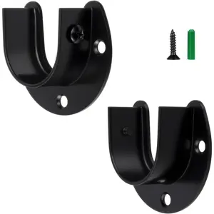 Stainless Steel Closet Rod Bracket,Closet Rod Holders, U-Shaped Open Type Socket Bracket,1-3/8 Inch Diameter Closet Rod Holder 1 Set Black