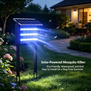 Solar Powered Bug Zapper with 3 LED Tubes 360Coverage Waterproof Outdoor Mosquito Zapper ElectricInsect Killer with Solar Energy Storage for Patio Garden &Backyard outdoorfun