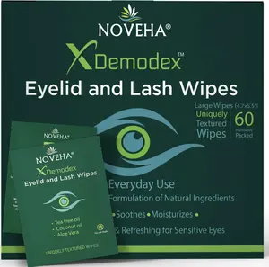 NOVEHA Demodex Eyelid & Lash Wipes – Box of 60 (Extra Strength)