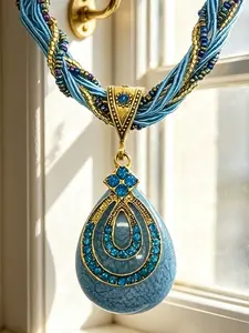 1 piece Bohemian vintage small clove pendant necklace, blue ethnic style women's pendant, suitable for women's daily wear, parties, festivals, suitable for Valentine's Day, Mother's Day, graduation season, birthday, festival gifts, travel, gatherings.