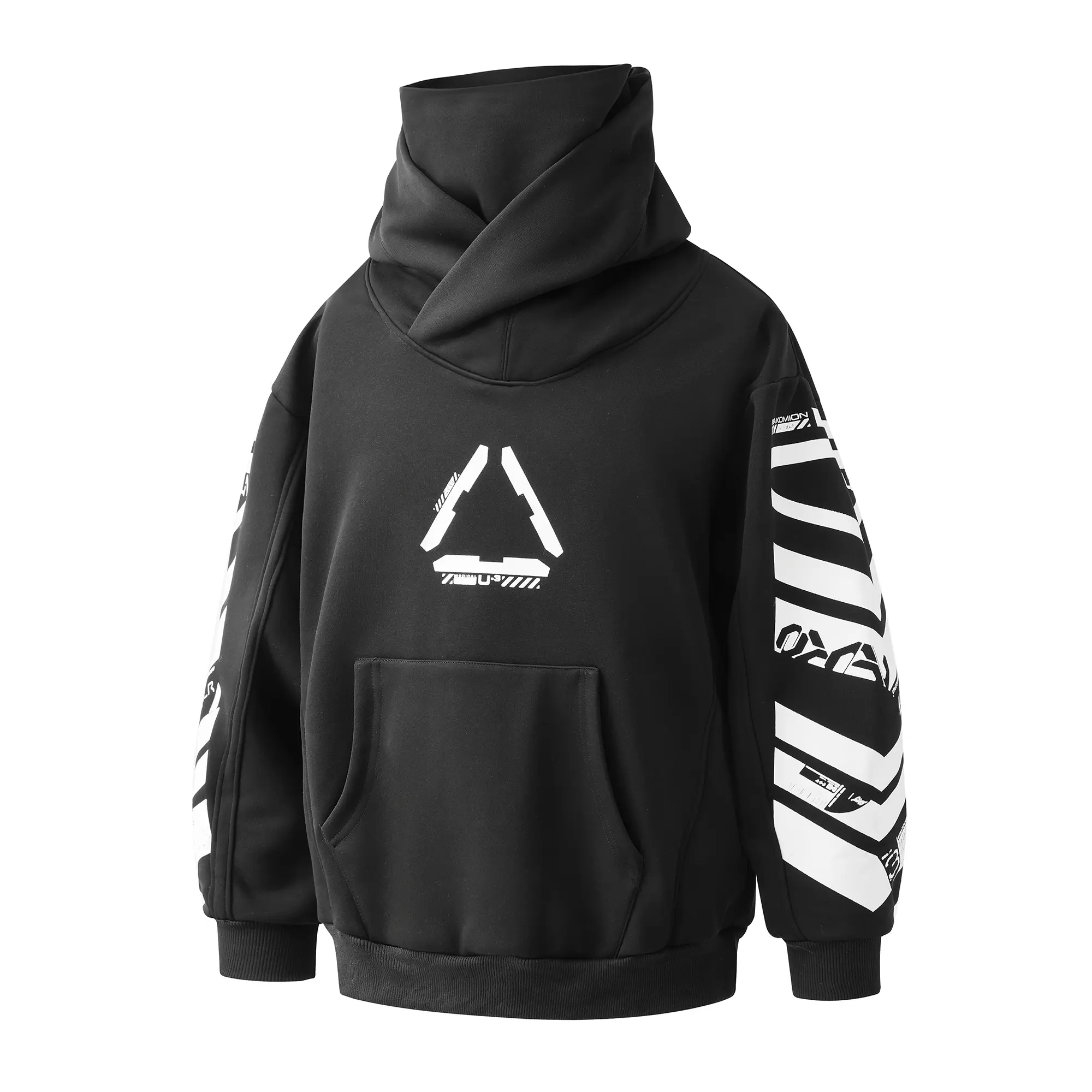 Niepce Black Cyberpunk Techwear Streetwear Graphic Hoodie with Neck Gaiter