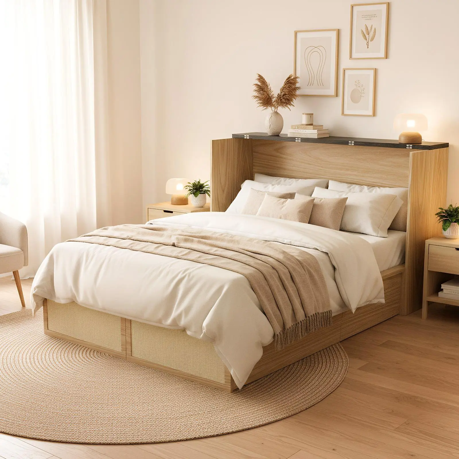 Full Size Murphy Bed with Storage Drawer, Folding Bed Frame Foldable Cabinet, Space-Saving Cabinet Bed