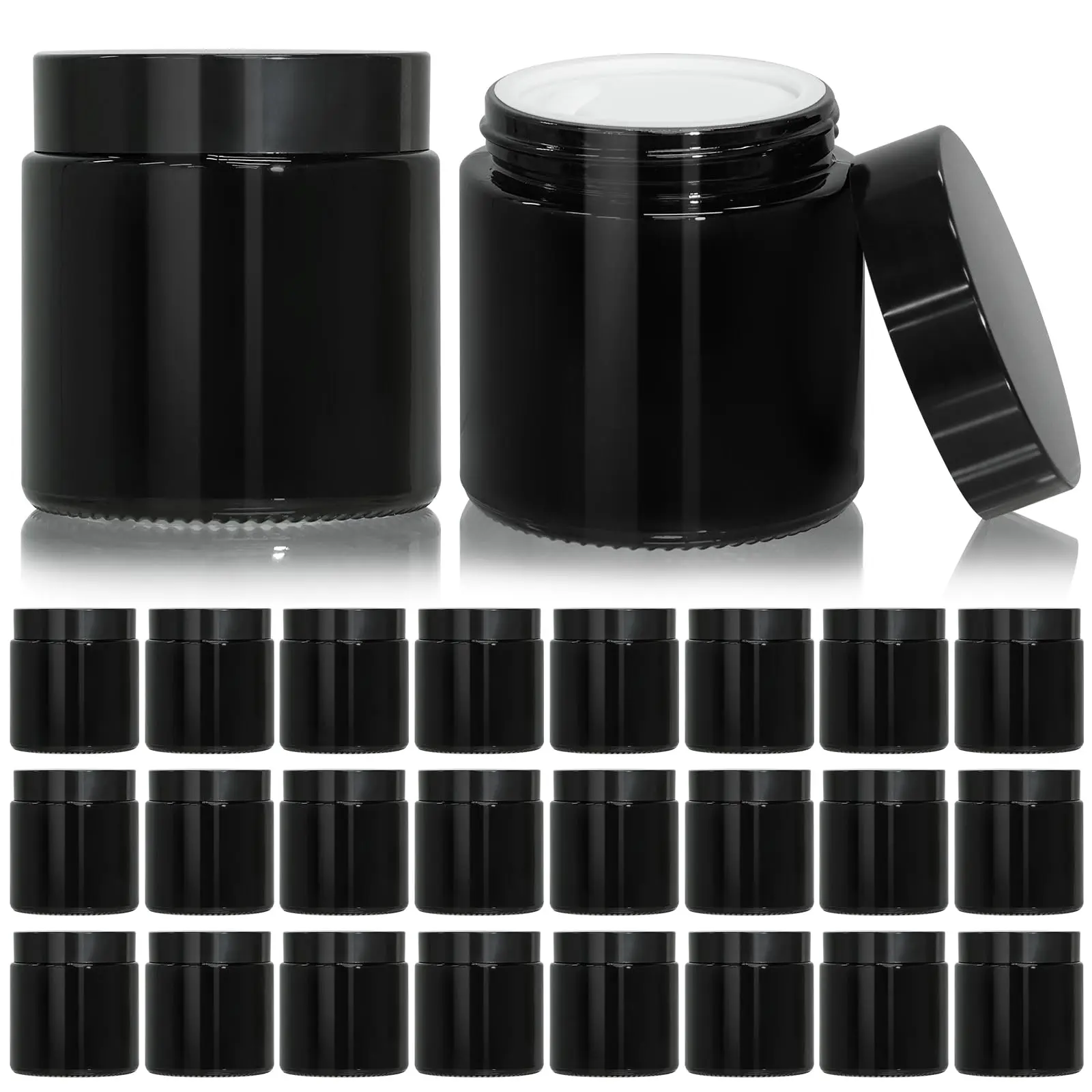 4oz Black Small Glass Jars With Lids  24 Pack Lotion Containers Round Jar Inner Liners For Cream Powders And Ointments