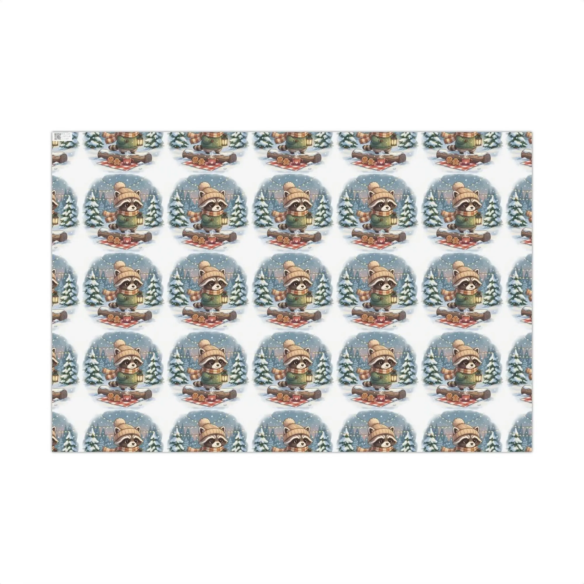 Woodland Raccoon Winter Wrapping Paper, Snowy Forest Animal Christmas Gift Wrap