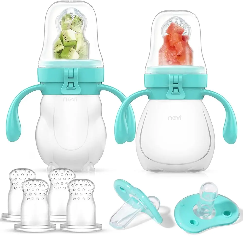NCVI Baby Silicone Fruit Feeder Teether - BPA-Free Silicone Safe 2-Pack, Animal Shape (Bear & Rabbit), Newborn Size Teething Aid, Nursing Accessory for Teething Relief & Appetite Stimulation
