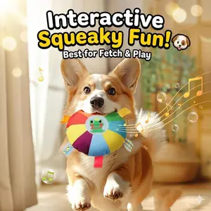 Interactive Squeaky Dog Toys Plush Frisbee - Soft Bite Resistant Fetch & Chew Toy for Puppies Small Medium Dogs with Rattle for Boredom Breaker