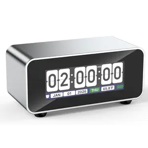 Flip E Clock – Retro Digital Flip Desk Clock with 2.79" HD TFT Display, Precision CNC Aluminum Frame, Auto-Dimming, Temperature Monitor, Smart Alarm, Home & Office Decor