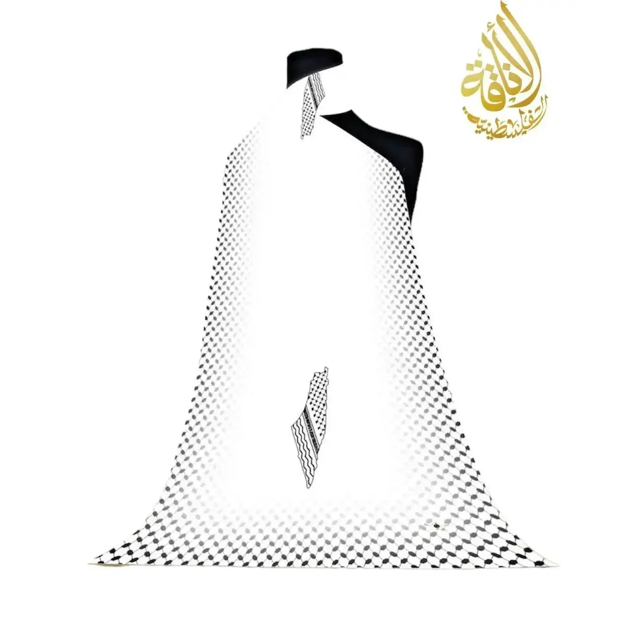 White Hijab with Outlined Kuffiyeh Design