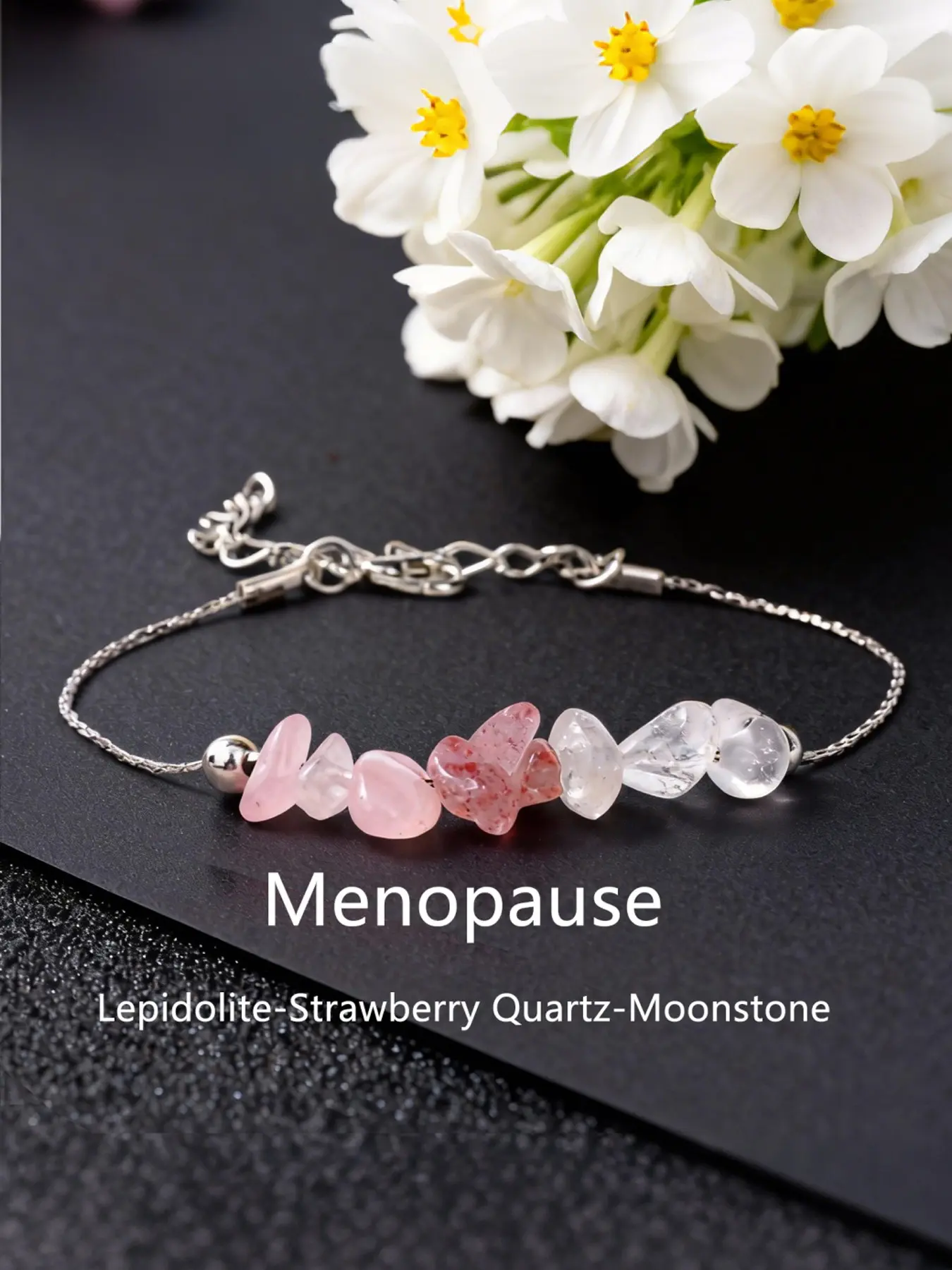 Women's Healing Crystal Bracelet, Energy Bracelet, Fashionable Irregular Stone Design, Lithium Mica Strawberry Quartz Moonstone, Hormone Balance Jewelry, Beautiful Bracelets