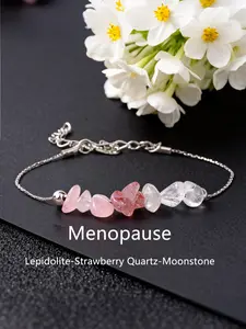 Women's Healing Crystal Bracelet, Fashionable Irregular Stone Design, Lithium Mica Strawberry Quartz Moonstone, Hormone Balance Jewelry