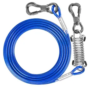 Tresbro 50 FT Dog Tie Out Cable with Spring, Shock Absorbing Tether Chains for Outside Aavilable in 10/15/20/25/30/40/50/70/100/120 FT, Heavy Duty Leads for Yard for Medium & Large Dogs Up to 500 LB