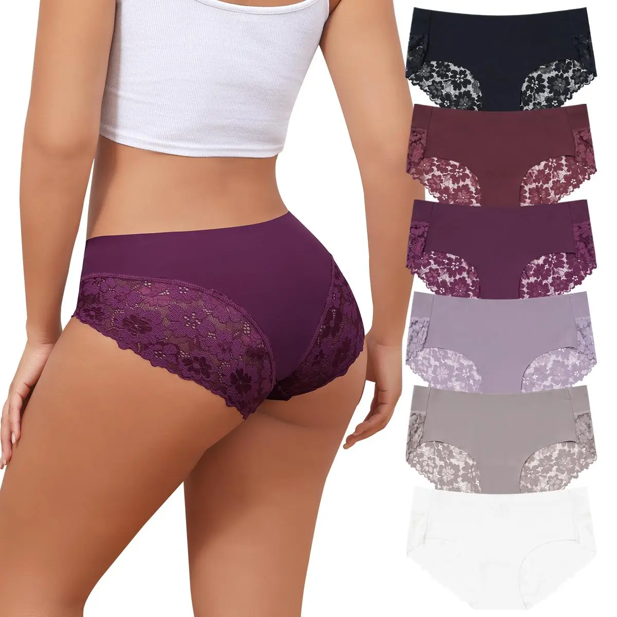 LEVAO 6-Pack Women's Sexy Lace Cheeky Panties, Soft Seamless Stretch for a Smooth Look Under Clothes, Basic Minimalist Design, Lady, Lacy, Holiday, Plain, Lightweight, Brief, Do Not Dry Clean, Elegant