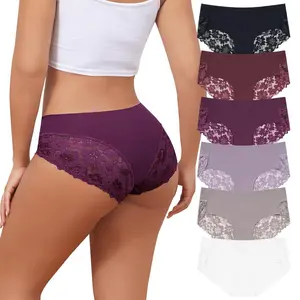 LEVAO 6-Pack Lace Seamless Bikini Panties for Women – Soft Stretch No Show Cheeky Hipster Underwear, Mid Rise
