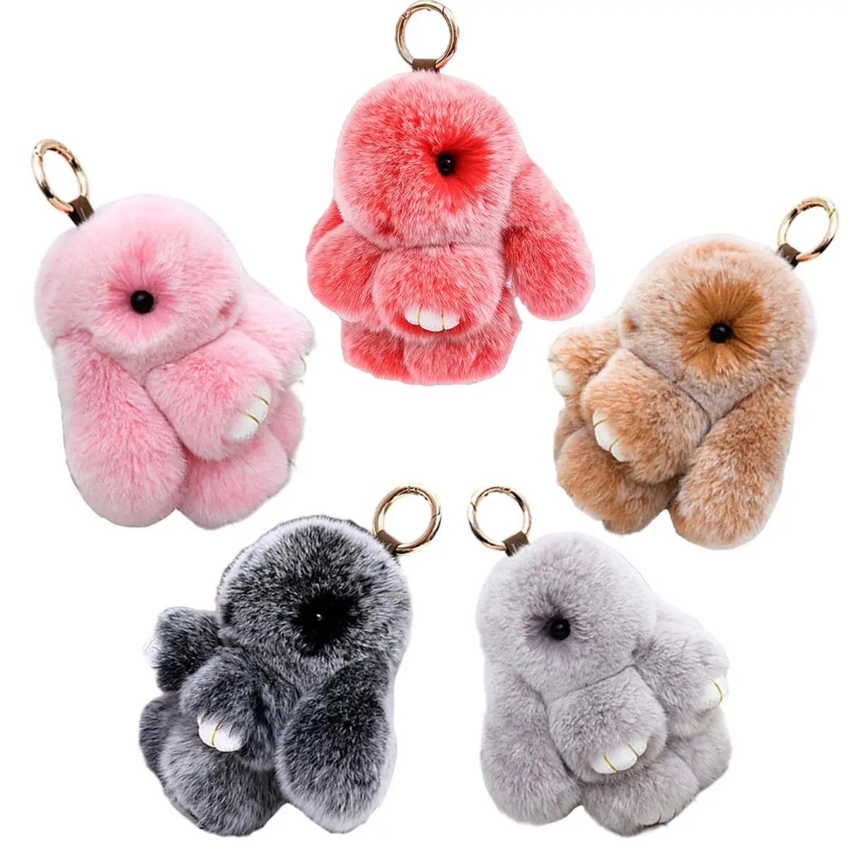 Handmade Soft BunnyPomPom Keychain with Tin Gift Box, DlY BagCharms, Phone Charms, Keychains, CarMirror Accessories, Fashion Accessories,Plush Pendants, Gifts for Women Girls LadiesKids, White Grey Black Pink Red Purple BlueGreen