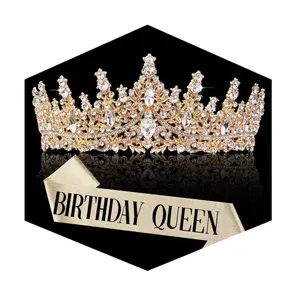 Gold Crown for Women Crystal Princess Tiaras Rhinestone Queen Headband Wedding Bridal Hair Accessories Birthday Prom Pageant Party Coming of Age Ceremony Photo Props summervibes
