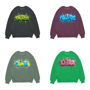 Y2K Zodiac Drip Sweatshirt, Custom Astrology Crewneck Gift for Black, Military Green, Irish Green, Maroon