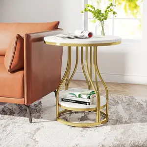 Spaco Round Side Table - 2-Tier Modern End Tables with Storage, Metal Frame Nightstand,Bedside Table for Living Room, Bedroom & Small Spaces