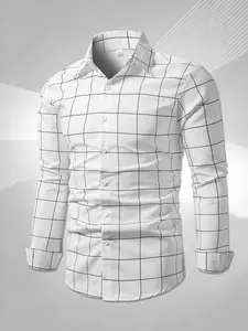 Men's Plaid Long Sleeve Collared Shirt, Classic Plaid Design, Casual & Formal Wear, Regular Fit, Button Detail, Fashionable Style, Casual Fitted Shirt