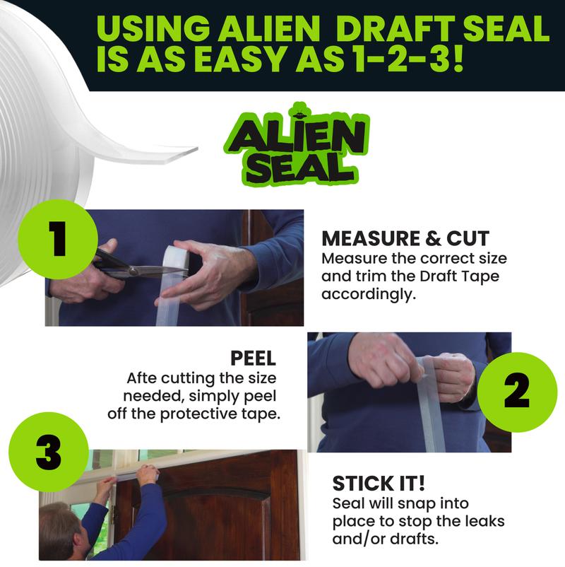 Alien Draft Seal Insulation Tape - Self-Adhesive Silicone Weather Stripping for Door & Window, Under-Door Draft Stopper, Bottom & Side Seal - Sealing