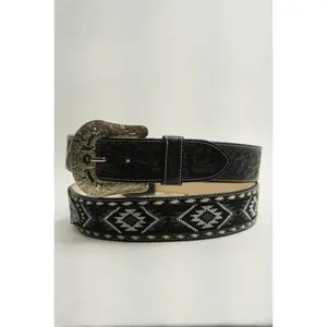 LA HERRADURA BELT 2 INCH BLACK/NAVY BLUE WITH WHITE NEW DESIGN