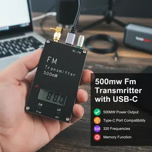 FM Transmitter 500mW 88-108MHz FM Transmitter Type C Port 320Transmitter Frequencies with Memory Function Stereo Input
