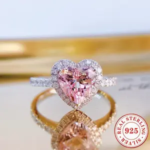 1PC Dazzling Women's Fashion Wedding Band Engagement 925 Sterling Silver Heart Ring Party Birthday Anniversary Christmas Gifts for Women Girlfriend Fine Jewelry Size 5-11#