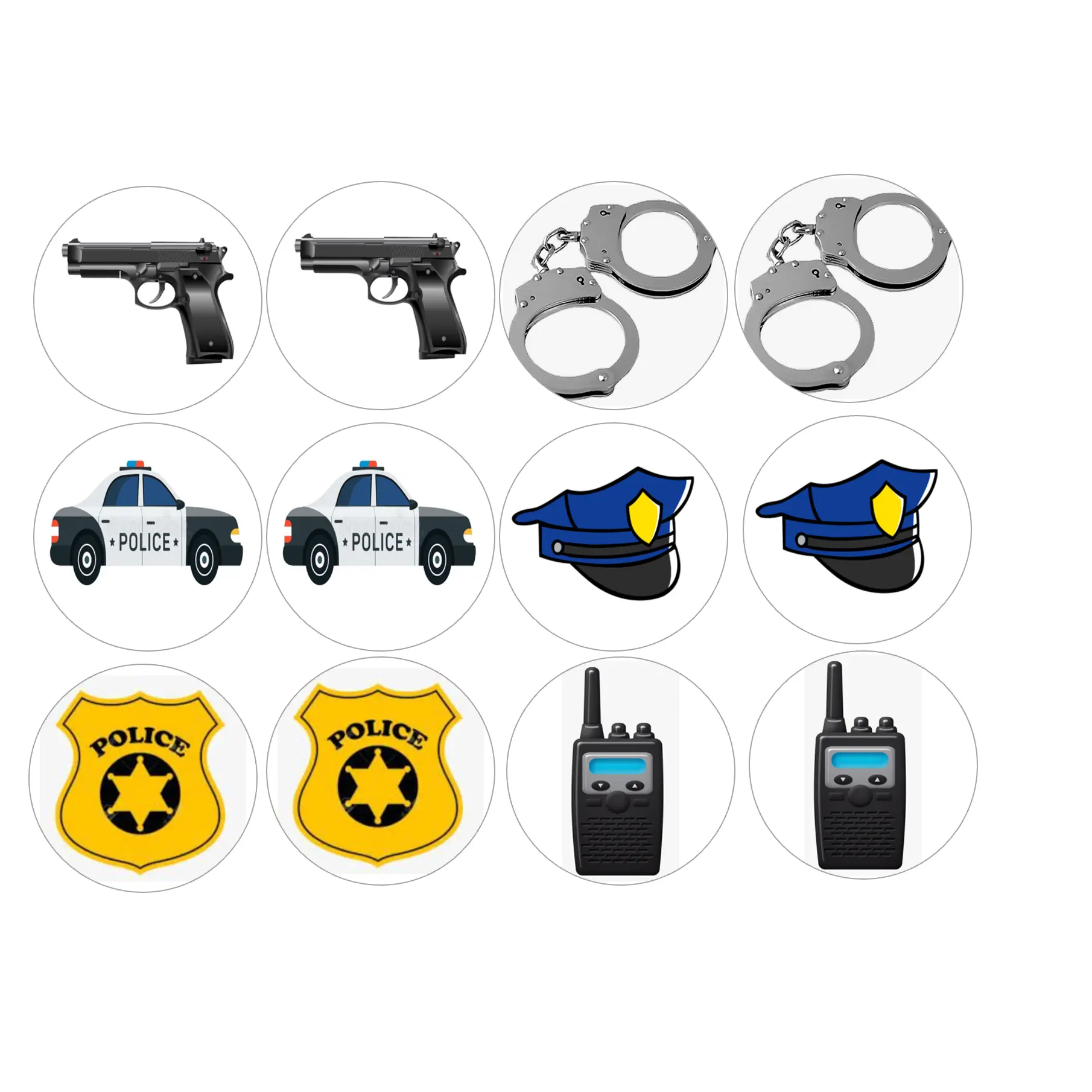 Set of 12 pre cut edible images for desserts, drink toppers, choose your size- police