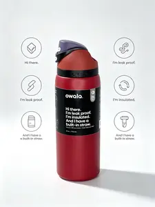 Owala 32oz Red, Free Sip Water Bottle, 2-In-1 Straw Insulated Stainless Steel Leak Proof Cup, BPA Free Flip Lock Drink Cup For Travel Fitness Festival Sports strap