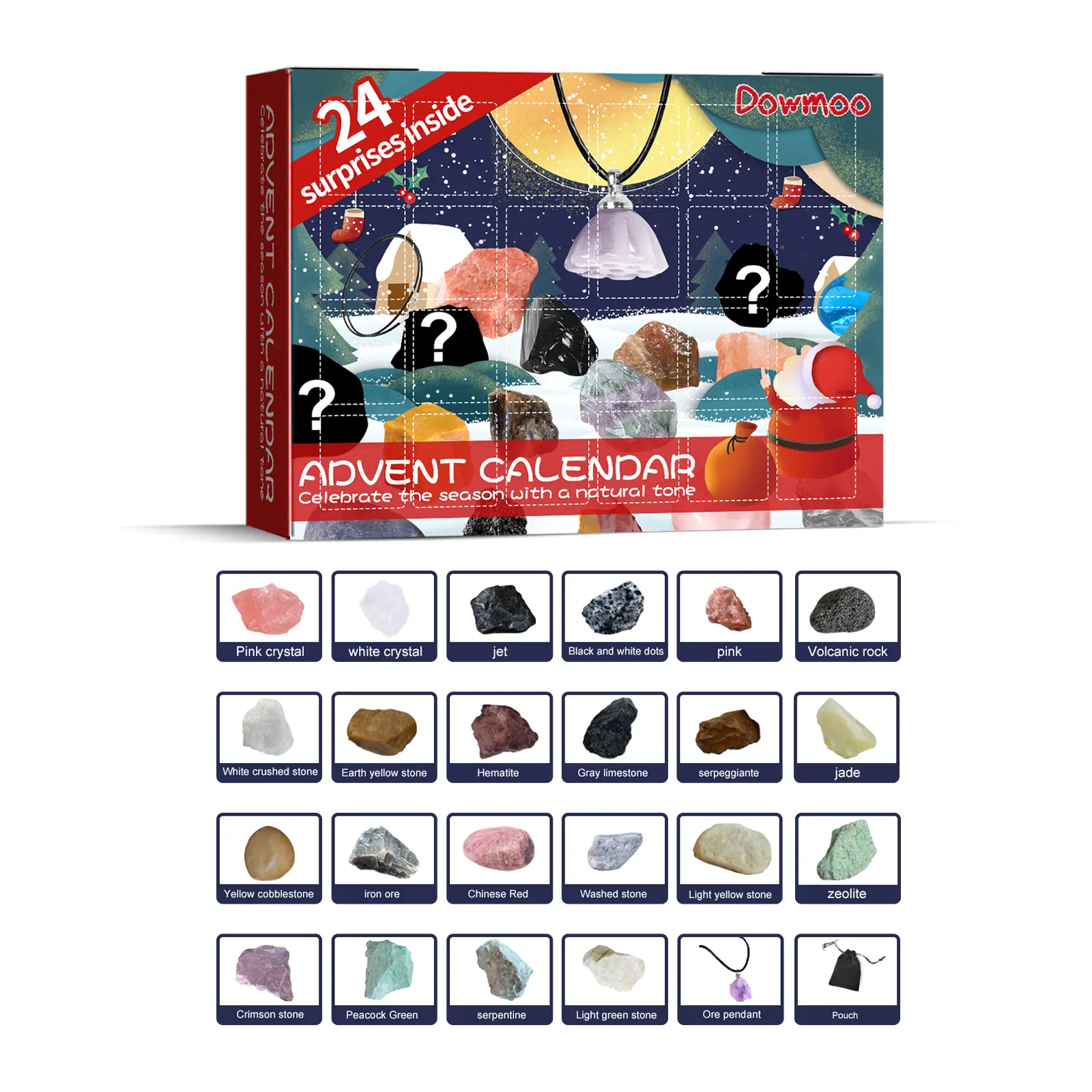 Dowmoo Christmas Advent Calendar Mineral Blind Box 24 Grids Christmas Gift Toy Mineral Blind Box