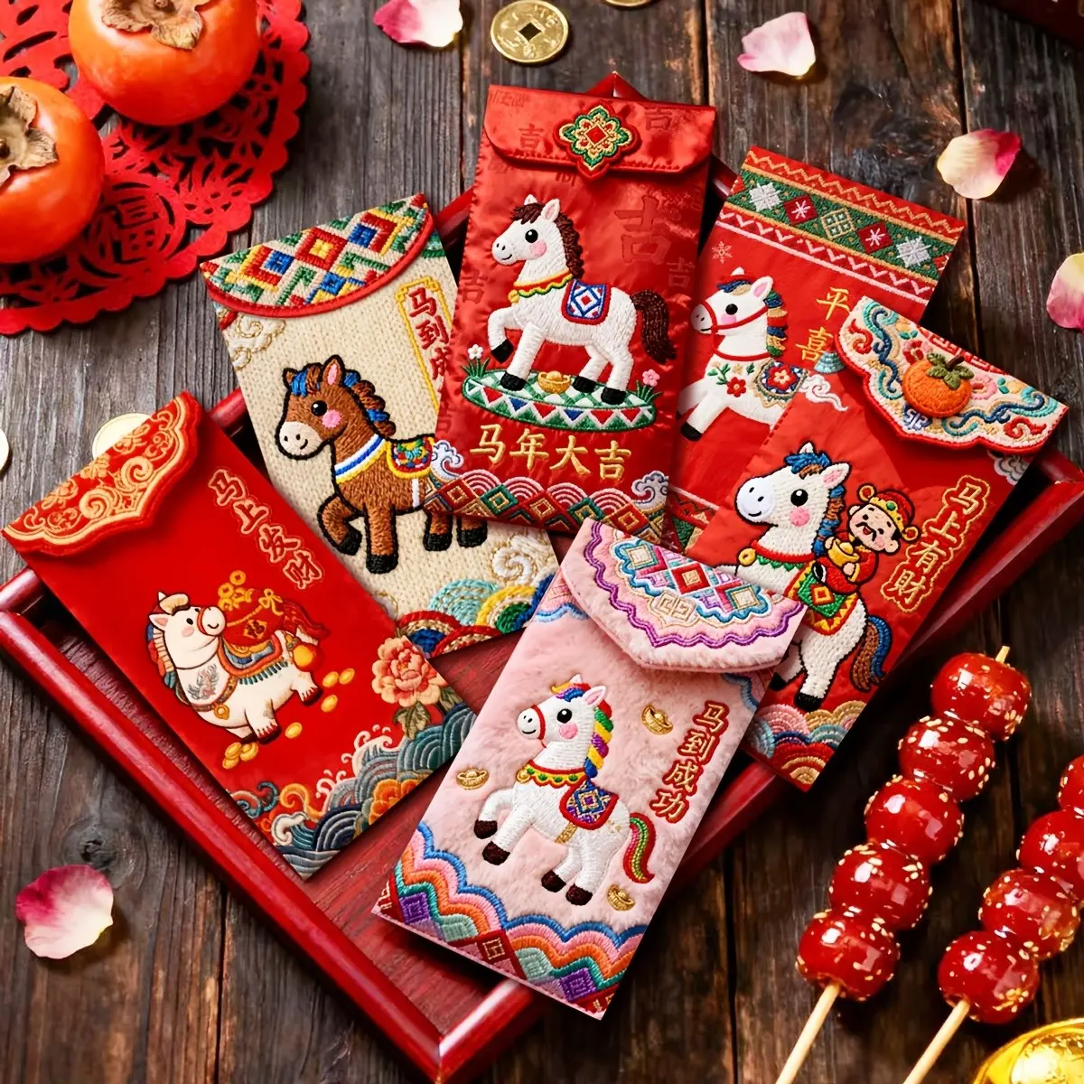 12-Pack 2026 Year of Horse New Year Envelopes, Unique Envelopes, Embossed Animal Prints, Self-Seal Thick Paper, Ideal for Cash, Greeting Cards, Party Decorations