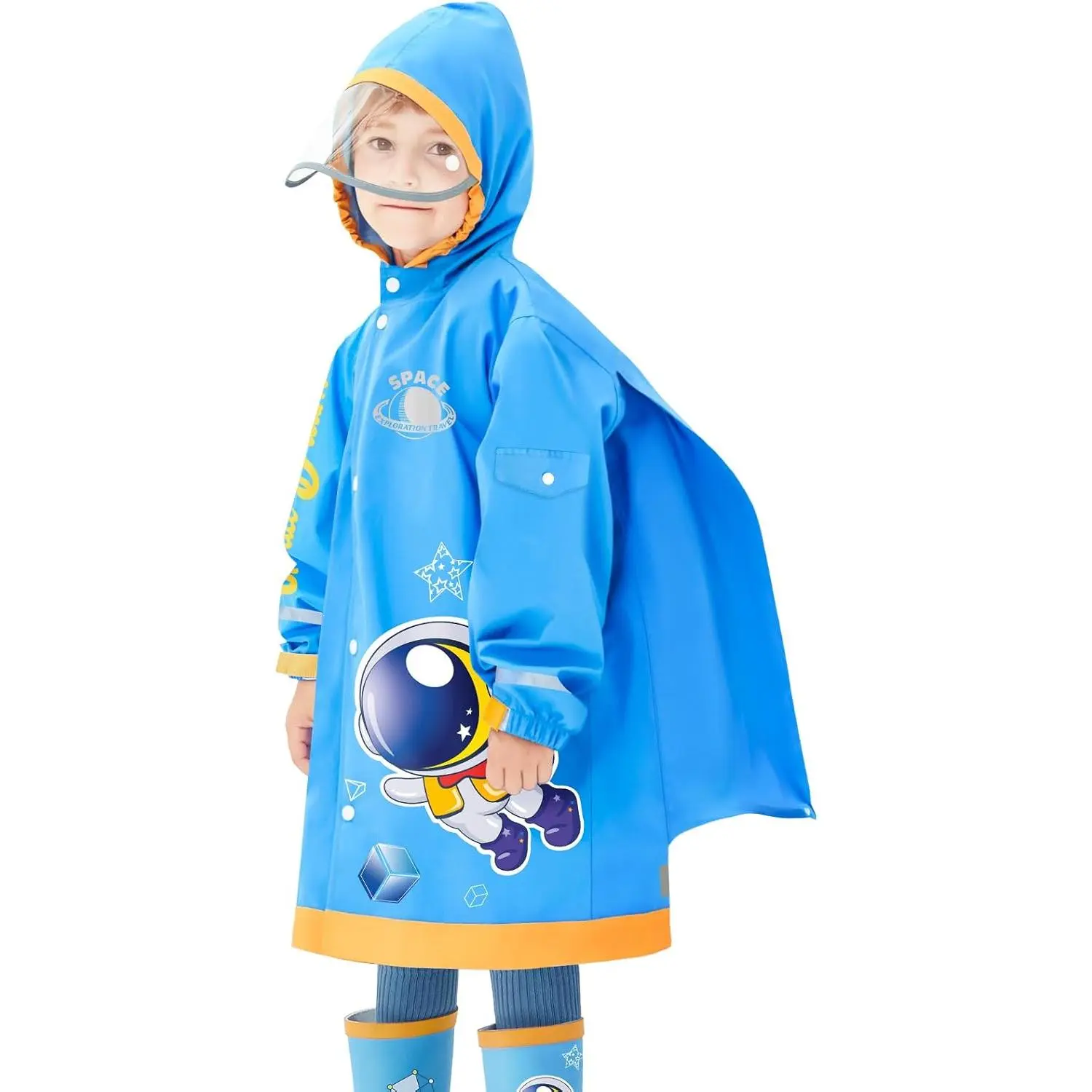 Kids Polyester Reusable Waterproof Hooded Raincoat - Polyester Clothes with Reflective Strips, 3D Cartoon Shapes, Double Button, Safety Rainwear for Boys & Girls, 4-18 Years, Animal