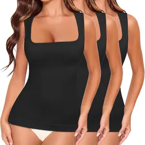 1/2/3 Pack Women Tummy Control Shapewear Tank Top  Square Neck Compression Tanks Body Shaper Camisole Cami Tops Basic Sleeveless Womenswear Springtok