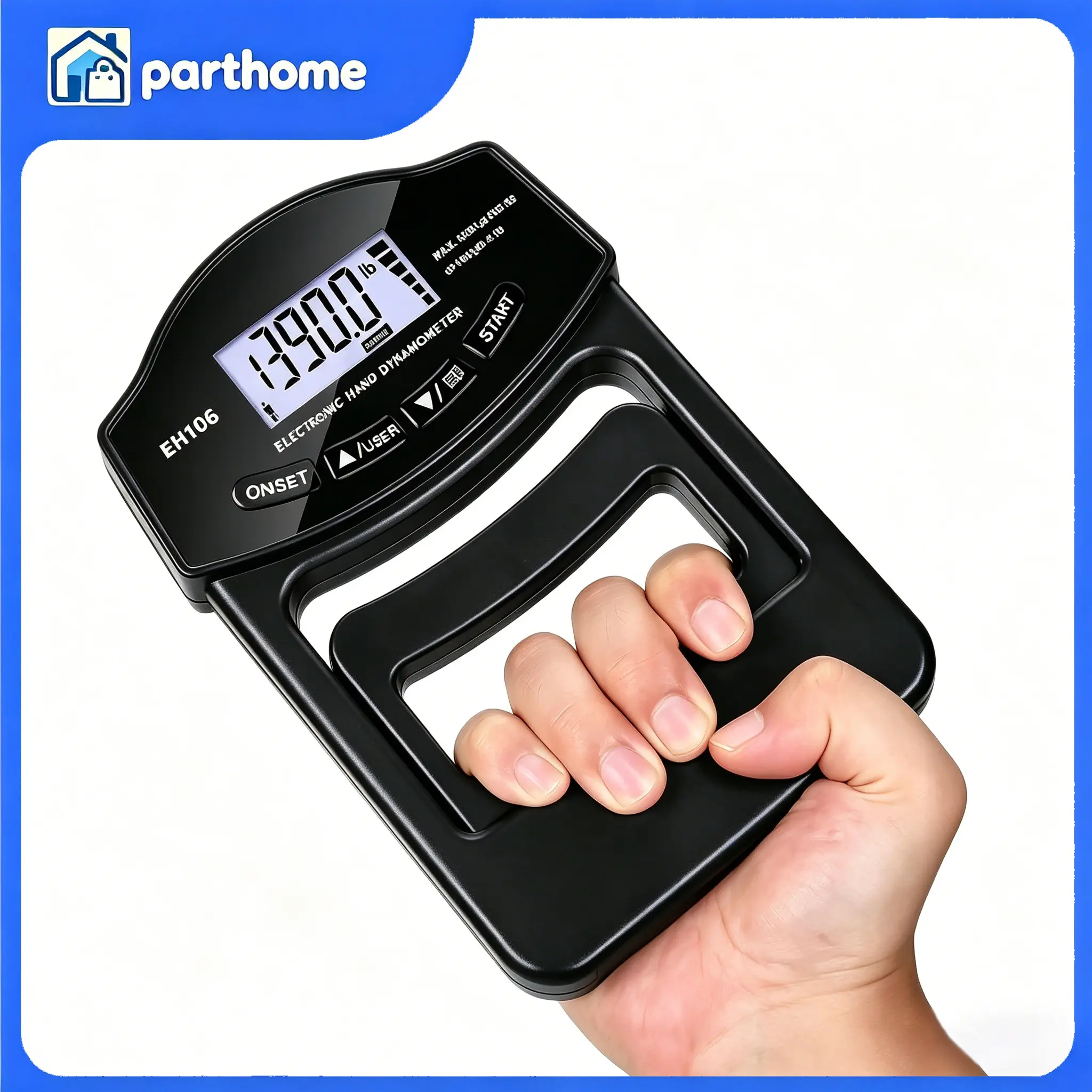 Black Digital Hand Dynamometer Max 396Lbs 180Kg LCD Screen USB Rechargeable Grip Strength Tester With Data Storage For Gym Clinical Daily Hand Testing