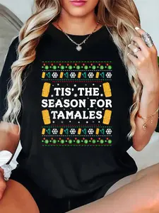 100% Cotton T shirts Tis The Season For Tamales Funny Mexican Christmas T-Shirt T-Shirt Breathable & Comfort Fit Tee Women,Short Sleeve Crew Neck Top for All Seasons,Graphic Tees Women Tops