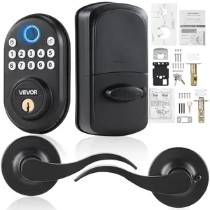 【fathersdaygift】VEVOR Fingerprint Door Lock with Level Handles, Fingerprint/Keypad Code/Key, One-Time and Anti-Peeking Password, Constant Unlock Mode, Aluminum Alloy, Electronic Keypad Deadbolt for Entry Doors