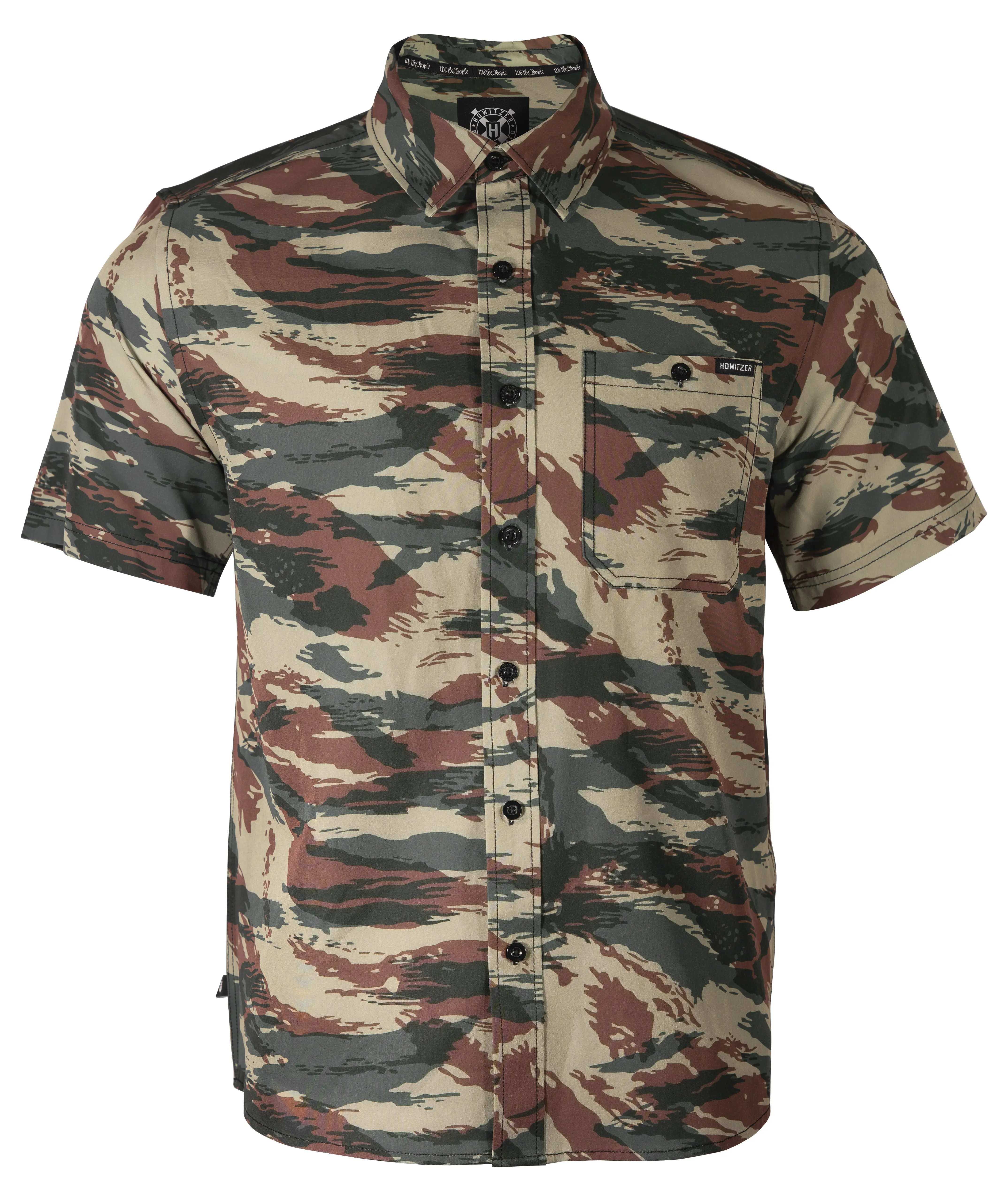 Howitzer Men's Tactical Lizard Camo Short-Sleeve Button-Down Top, Lightweight Breathable Polyester Spandex Fabric with Pocket, Menswear Fashion Shirt