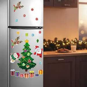 Christmas Refrigerator Magnets Set, Cute Christmas Tree Stickers for Kids, DIY Santa Reindeer Snowman Decorations for Fridge Garage Kitchen Door