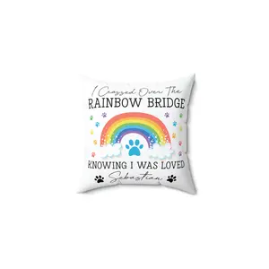 Rainbow Bridge Personalized Pet Memorial Pillow Pet Bereavement Gift Sympathy gift for Cat Loss Dog Loss | Crossed Over the Rainbow Soft Cushion