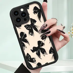 Black Ribbon Bow Pattern Case for iPhone 17 16 Pro Max 15 Plus 14 13 12 11  Air XR XS Plus Shockproof Drop Protection Rugged Durable Silicone Cover Best Gift for women girl men