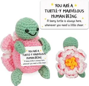 Emotional Support Crochet Turtle Plushie | Cute Motivational Desk Decor & Appreciation Gift for Bestie, Coworker
