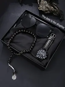 Men's Business Fashion Vintage Watch Set, Sunglasses+watch+cord Three-Piece, Ideal Gift for Thanksgiving Ramadan Father's Day, Men Accessories