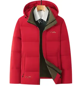 TJL Men's Hooded Down Jacket Puffer Coat Winter Warm Zip-Up Outerwear for Everyday Wear Menswear Polyester Long Sleeve Casual Beige Plain mens  winter  jacket